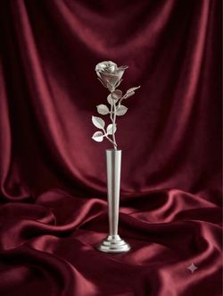 Silver Metal Rose with Bud Vase