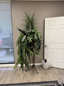 Tall Mixed Plant In Metal Stand Pot