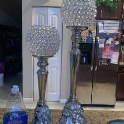 Crystal beaded votive Silver Candle Holders