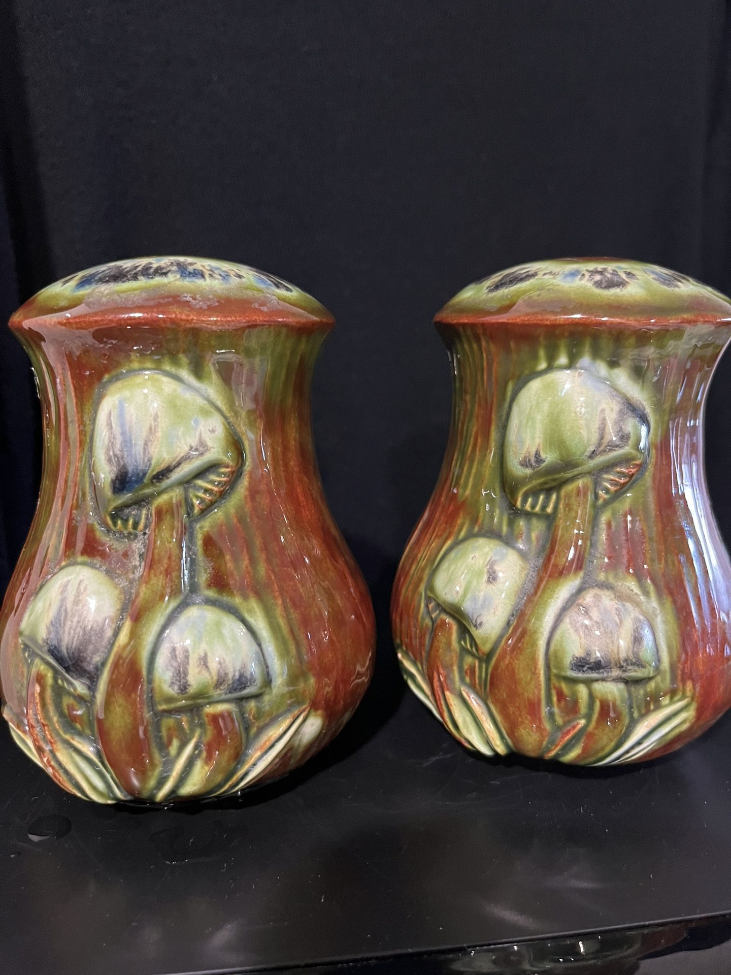 Vintage Large Ceramic Mushroom Salt And Pepper Shakers, No Stoppers