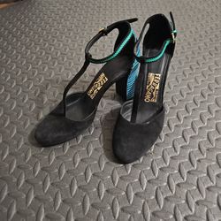 Authentic Vintage Salvatore Ferragamo Suede Fergie Pumps with T-Bar Straps