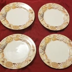 China Set of 4 Furio FUO20 Seashells Beach Shore Dinner Plates