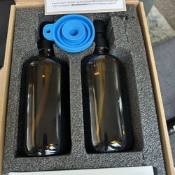 Soap Dispenser 3-Piece Set | 16.9oz Amber Bottles with Black Stainless Steel Pumps