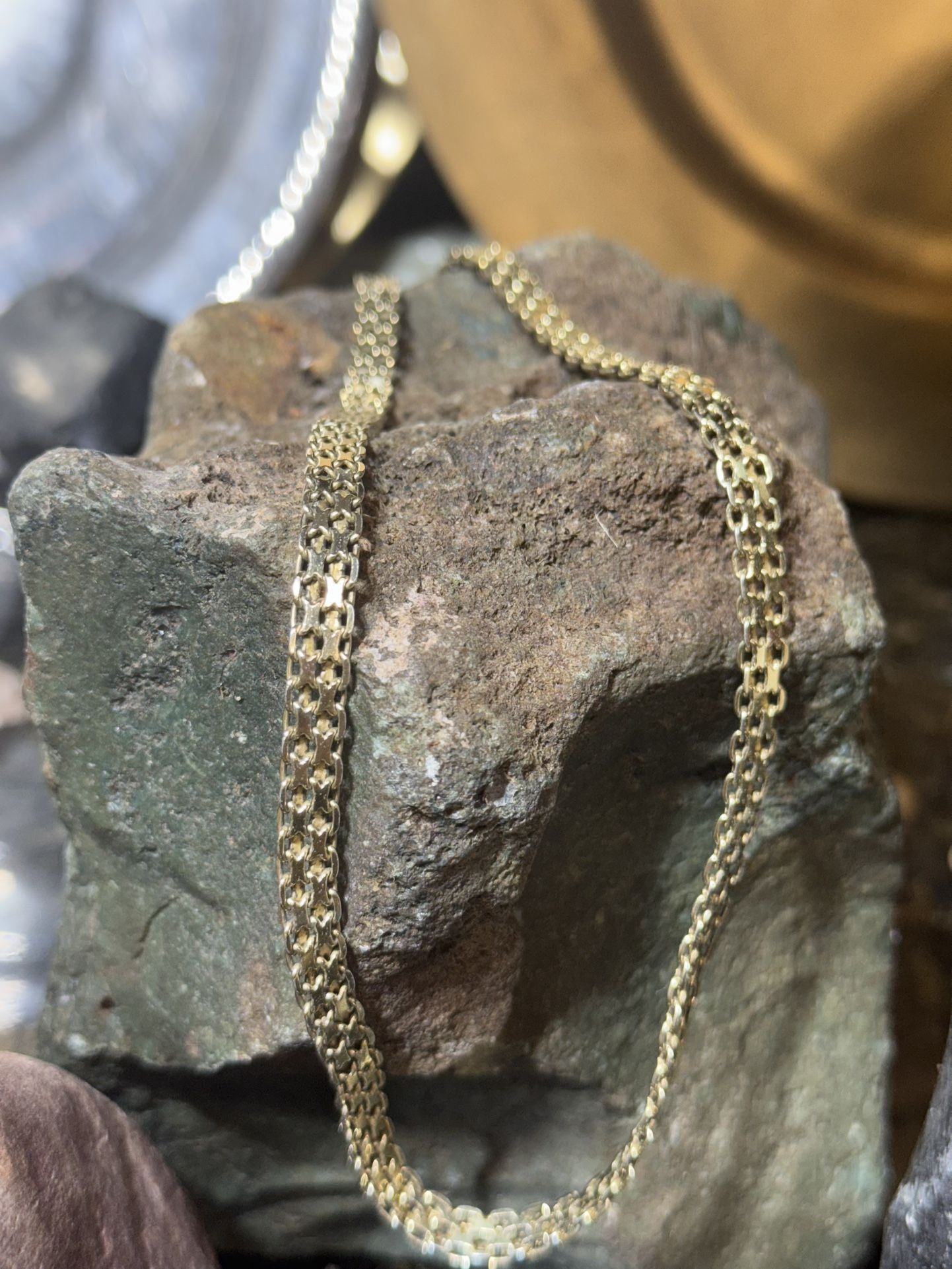 ✨ Italian  20” 18.6g 5-6mm .925 MILAR Sterling Silver Gold-Plated Chain – Fancy Double Curb Link, Made in Italy