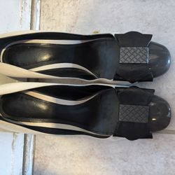 Bottega Veneta dress shoes pumps colorblock heels baby doll logo bow design 