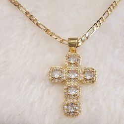 14K GOLD PLATED NECKLACE WITH CROSS PENDANT!!!