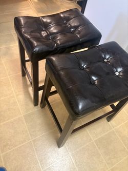 Pair of Tufted Backless Counter Stools