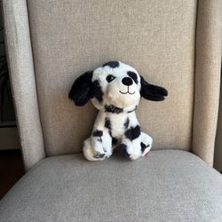 Cute Black & White Heart-Spotted Puppy Plush – Soft & Adorable Stuffed Animal