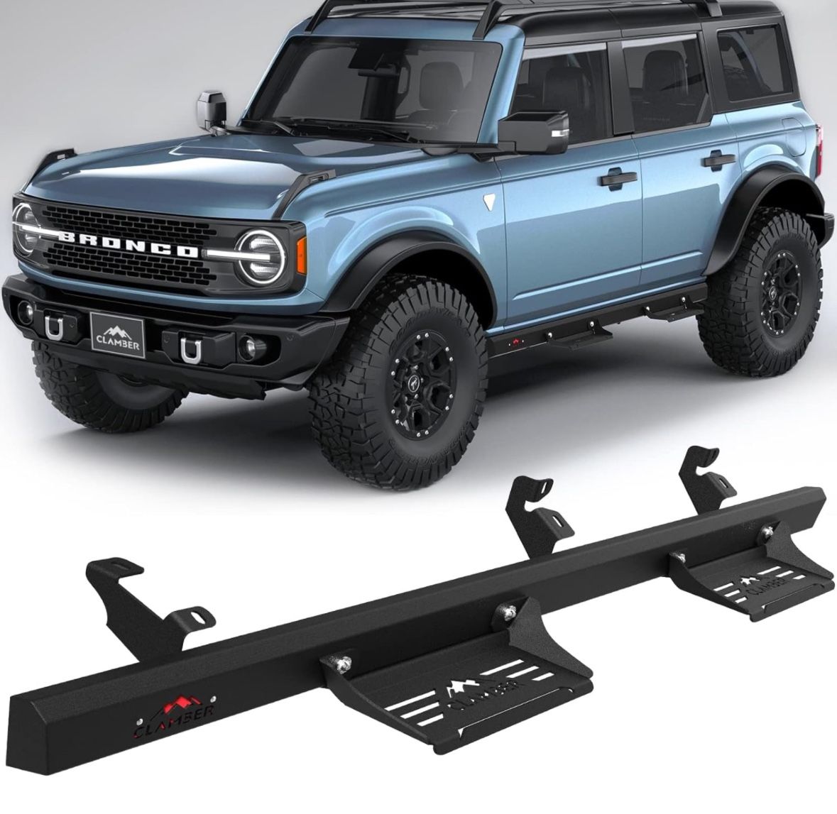 CLAMBER Running Boards for Ford Bronco 2021 2022 2023 4 Door (NOT Sport), Sand Textured Black Side Steps Rock Slider with 5.6" Width Removable Drop St