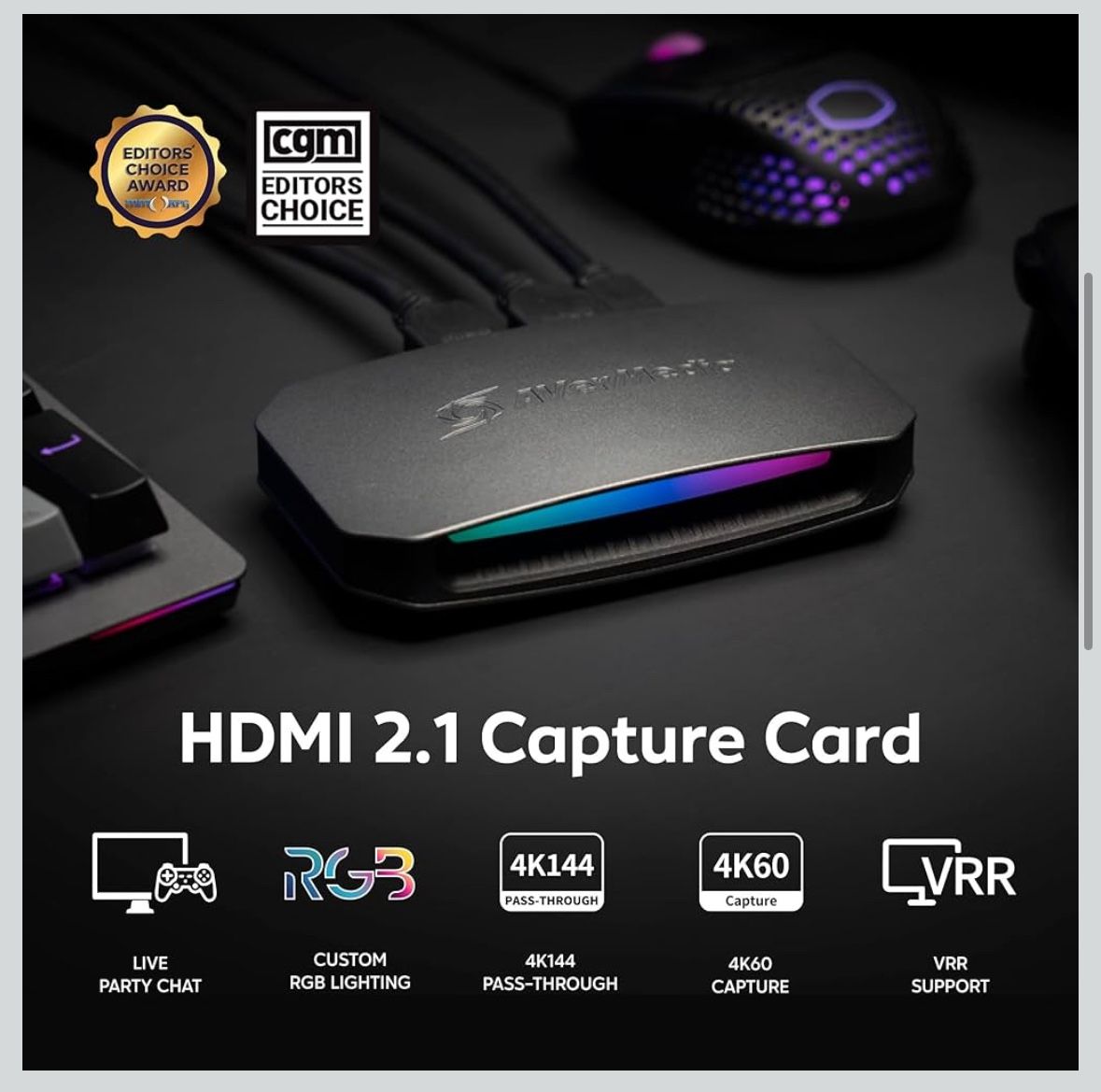 AVerMedia 4K120 Capture Card with HDMI 2.1, Low Latency, 4K144/4K120 Passthrough