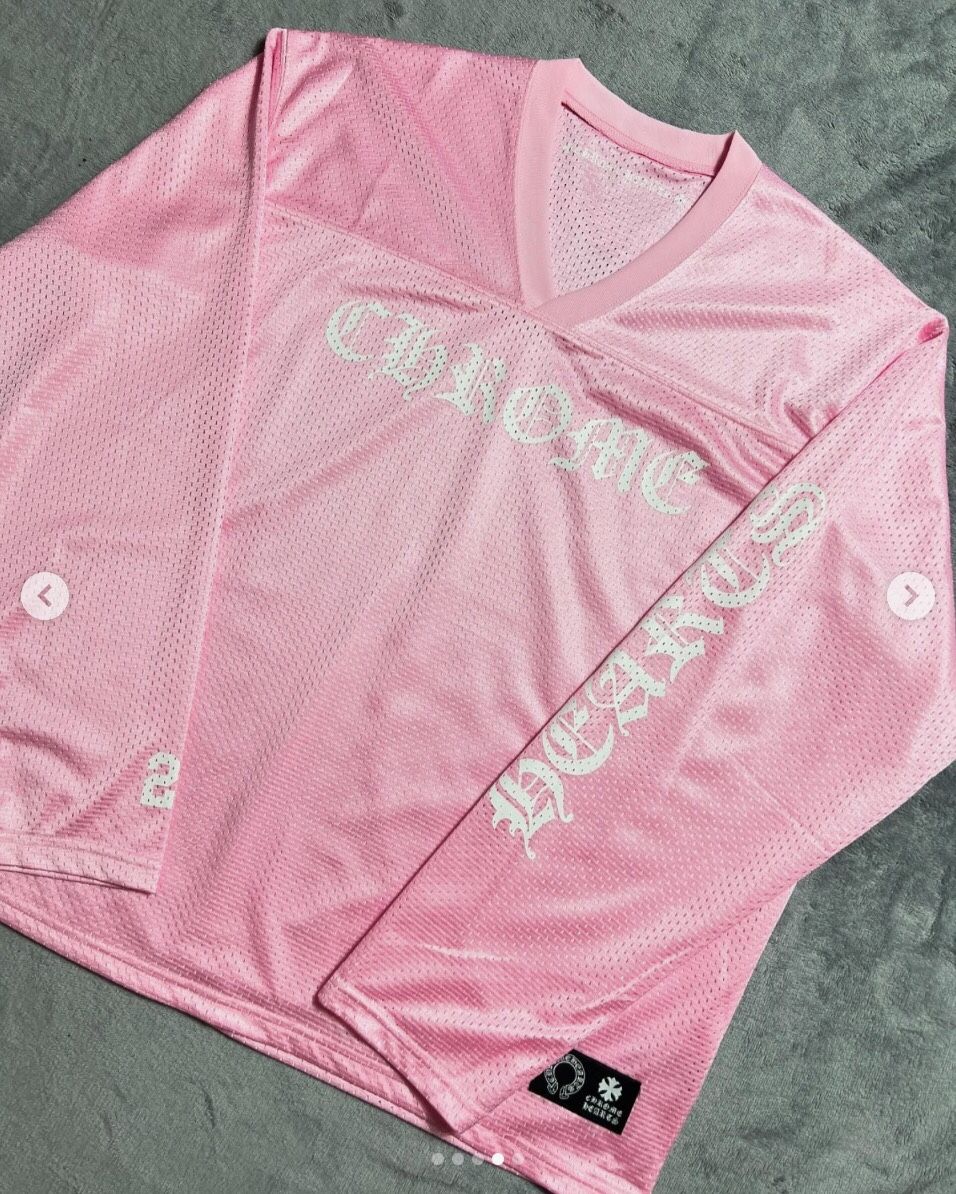 Chrome Love Hearts Jersey Pink Mesh XS Small Top Long Sleeve White Activewear Jersey