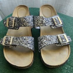 Madden Girl Glitter Slide Sandals – Size 8