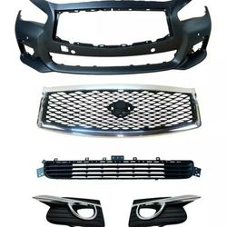  FOR 2014-2017 INFINITI Q50 FRONT BUMPER COVER ASSEMBLY WITH SENSOR HOLES