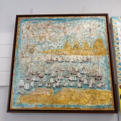 Framed Sophie Tsaka art “Ancient Ships”