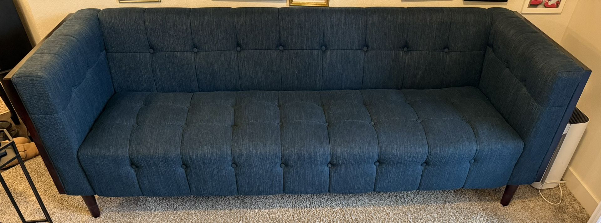 mclarnan contemporary tufted 3 seater sofa navy blue/brown - christopher knight home mclarnan contemporary tufted 3 seater sofa navy blue/brown - chri