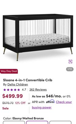 Delta Children's Sloane 4-in-1 Acrylic Convertible crib with mattress.