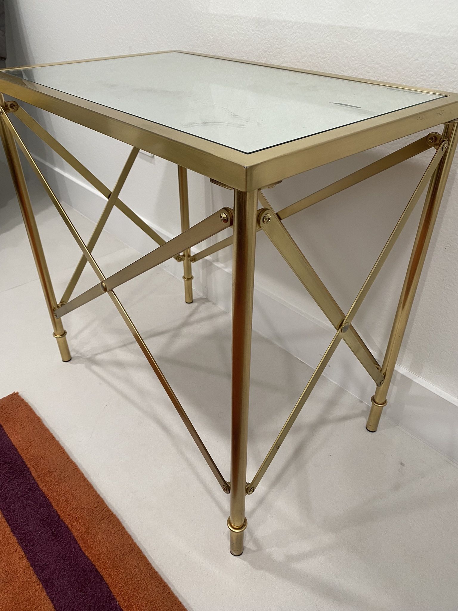 Gold Brushed Base And Mirror Top End Table