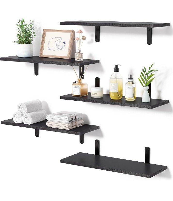 Set Of 5 Black Floating Shelves 