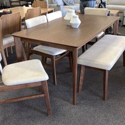 Dining Set With 4 Chairs And Bench Mid Century Modern 