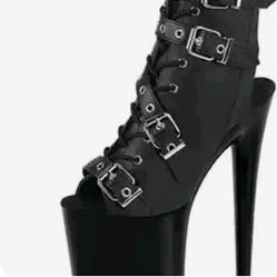 Brand New ,Never Worn 17cm Sexy Black Leather Pleaser  Platform Stilettos For Women 