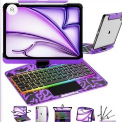 Transparent Keyboard Case for iPad 12.9/13 inch Air6/7/Pro, 360° Rotating Hinge, Full-Size, Purple!
