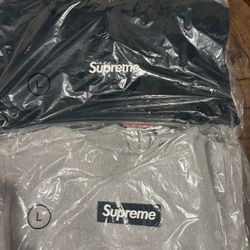 Size L Supreme Box Logo Hooded Sweatshirt (FW25) Heather Grey, Black, White 