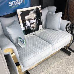 Baby blue velvet loveseat￼
