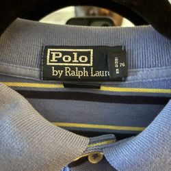 Men’s polo Ralph Lauren collar shirt striped blue yellow size large.