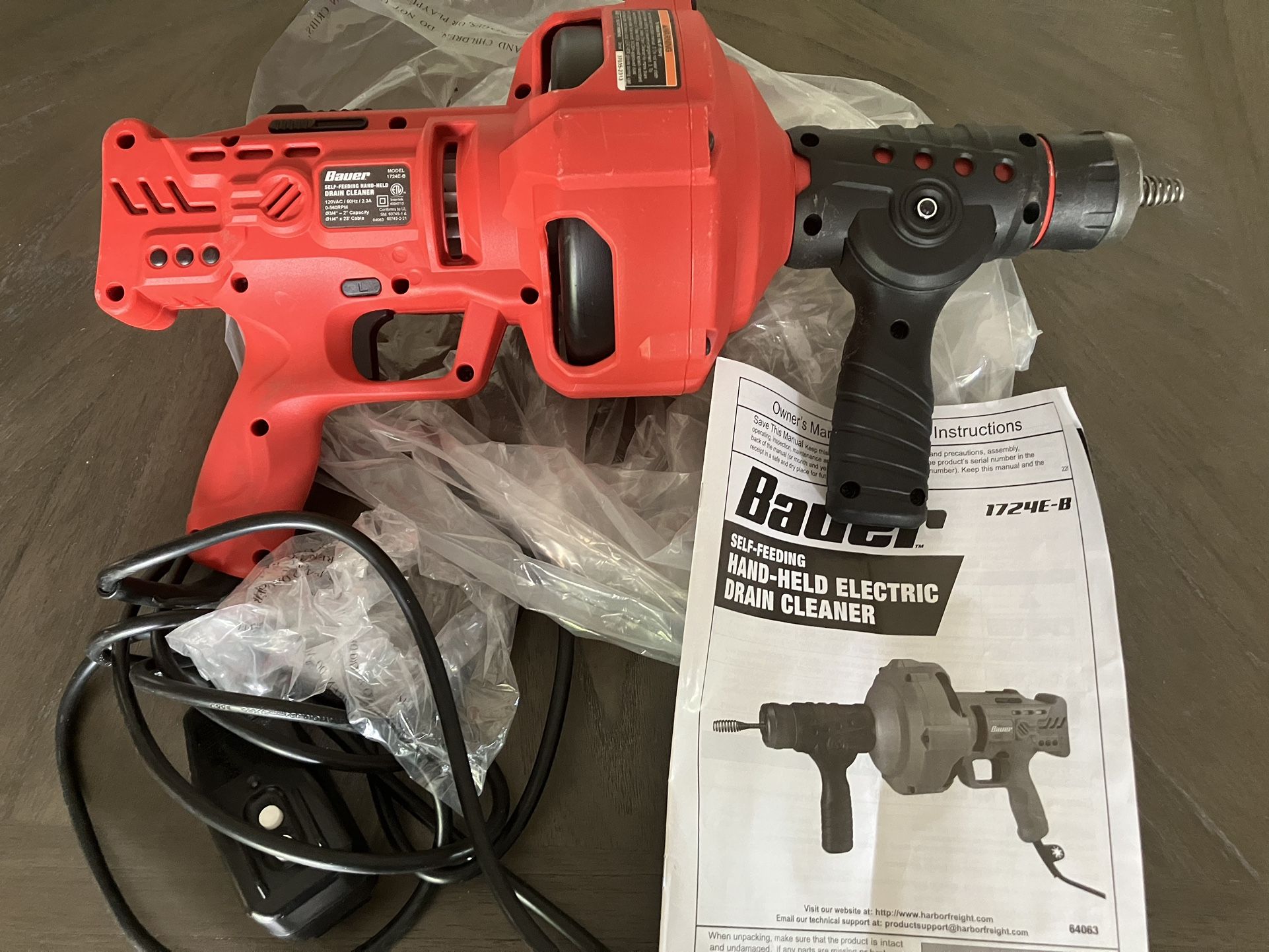 BAUER 25Ft Electric Drain Snake NEW