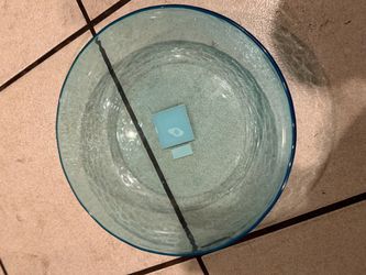 Large Round Glass Plate Teal Blue with orbs Rim