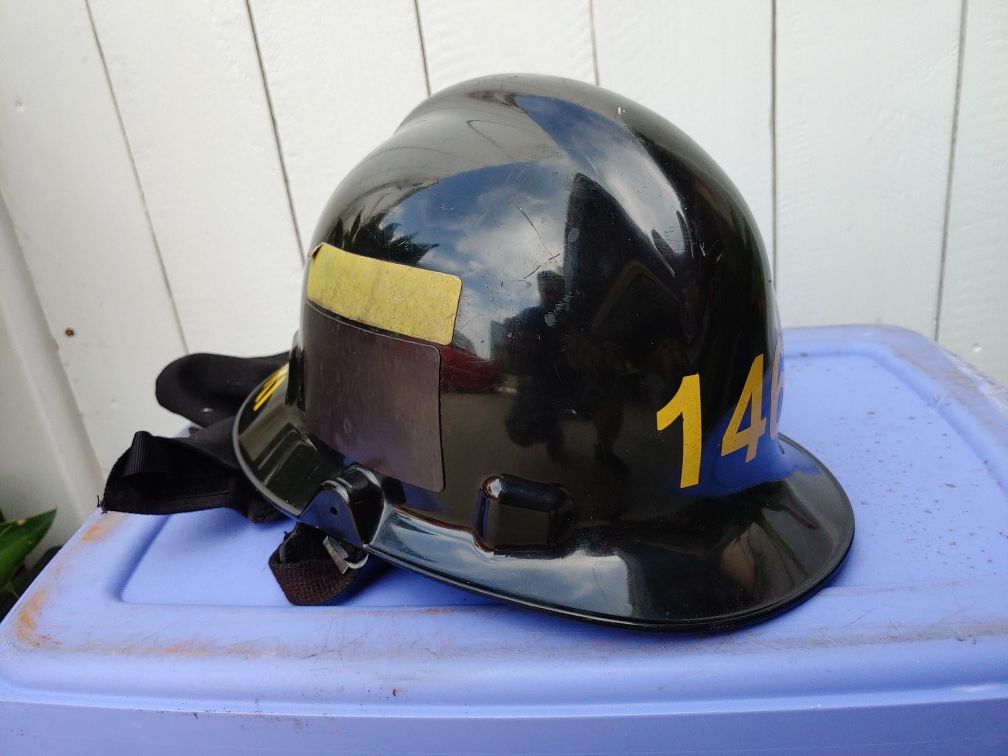 First Due Fire Helmet fireman supply tool used condition.