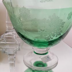 Green Glass Footed Vintage Bowl