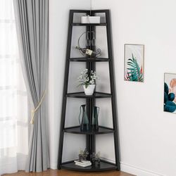 NEW 70" Tall Black Bamboo Corner Shelf / 5 Tier Modern / 15"D x 15"W x 70.8"H