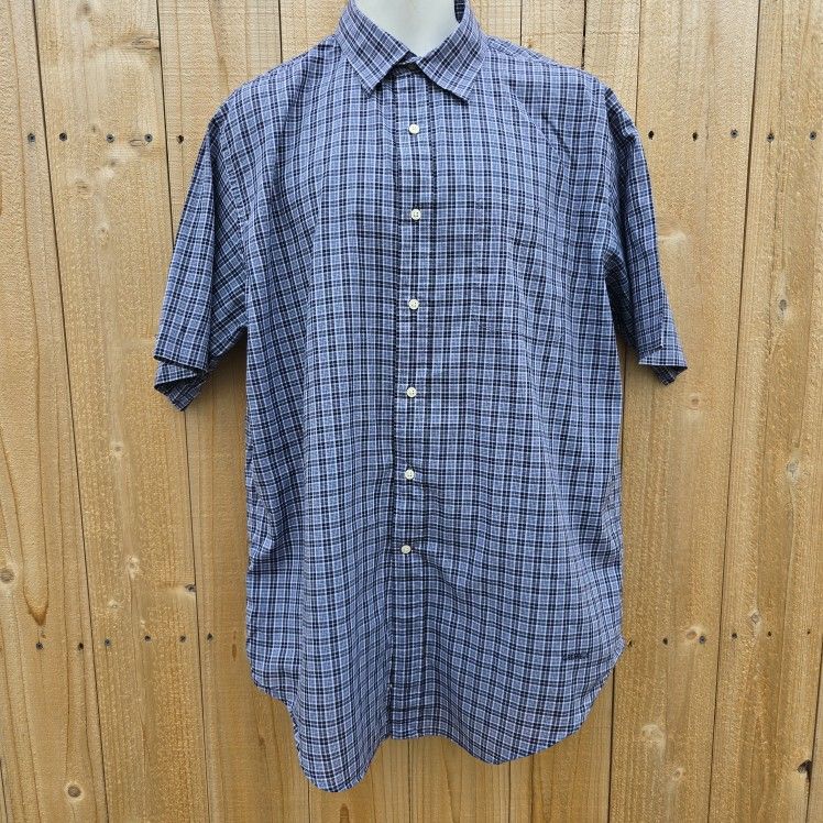 Daniel Cremieux Shirt Men's Size L Blue Plaid Button Down Short Sleeve