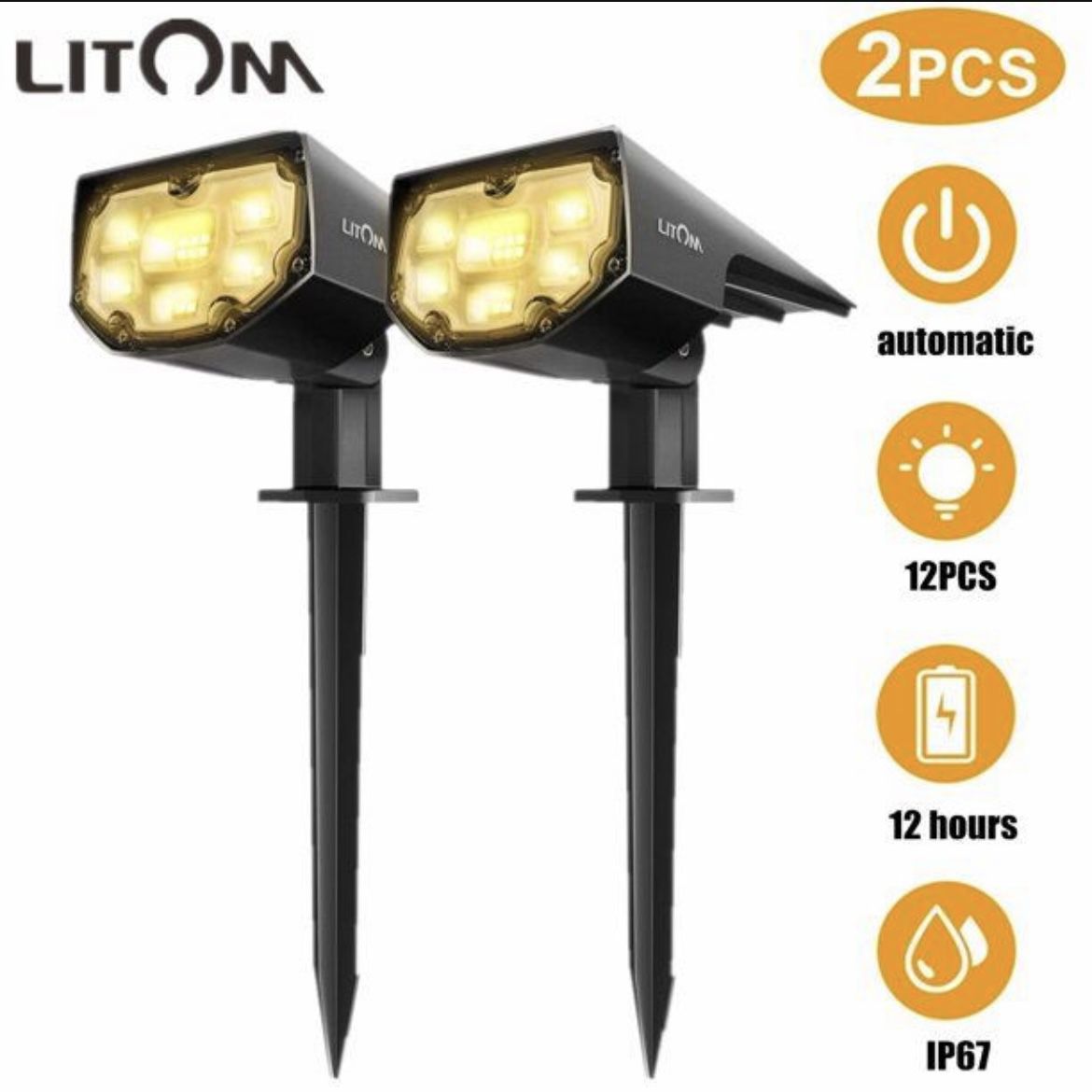2 Pack12 LEDs Solar Landscape Spotlights IP67 Waterproof Solar Powered Wall Lights for Yard Garden Driveway Porch Walkway Pool Patio-Warm White