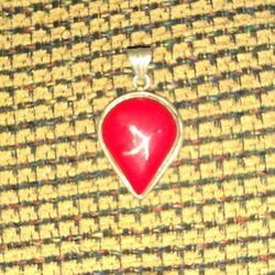 Vintage Red Coral Sterling Silver Pendant 