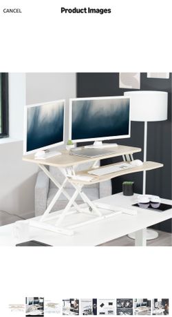 Sit to Stand Desk Riser 36” light wood white frame