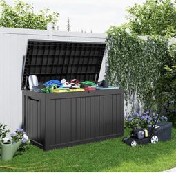 New-230 Gallon Resin Deck Box, Lockable Patio Outdoor Storage Box for Furniture, Garden Tools and Tools Storage, Waterproof Outside Storage Boxes - Bl