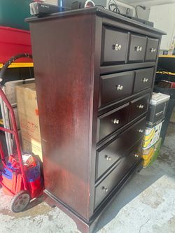 Dark Wood Tall Dresser with 7 Drawers