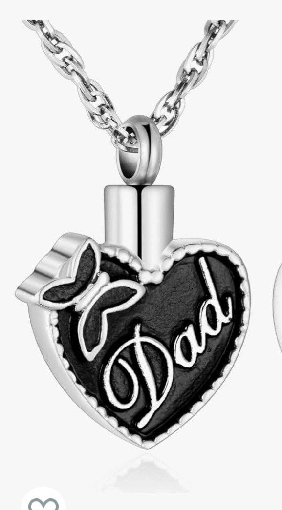 #1 Dad Heart Cremation Ash Urn Necklace with Butterfly.