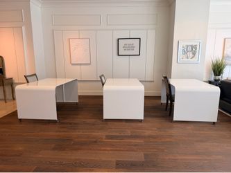 6 Modern White Waterfall Rolling Tables – Great for Events, Offices & Retail