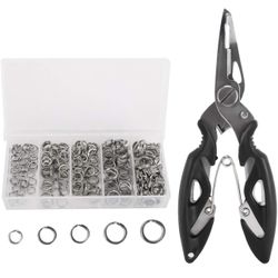 HighFree 200Pcs High Strength Heavy Stainless Steel Split Rings 5 Sizes Double Snap Loop Lure Connector with Fishing Plier Accessory 30lb to 120lb Tes