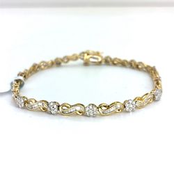 10Kt Yellow Gold 7.5” Diamond Flowers Infinity Bracelet 6.50g 2CTW 2464