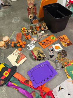 LOT Halloween Decorations and Storage Bin ALL FOR