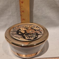 "The Art Of Chokin" VTG 24K Gold Edged Trinket Box  * Flower Cart"  Etched On Top