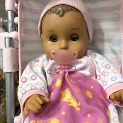 Muñeca Bebé Con Carreola