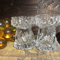 Liskeard 1970's Clear Glass Chunky Candle 🕯️ Holders