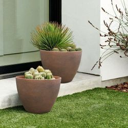 Set of 2 BROWN Floor Standing Garden Flower Planter Pot