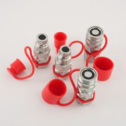 2Sets 1/2" NPT Flat Face Hydraulic Couplers, Skid Steer Bobcat Quick Connect Fittings with Dust Covers, 1/2" Body and 1/2" NPT Thread (ISO16028)