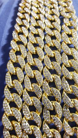 Men's Yellow gold Finished with Diamond simulated Necklace